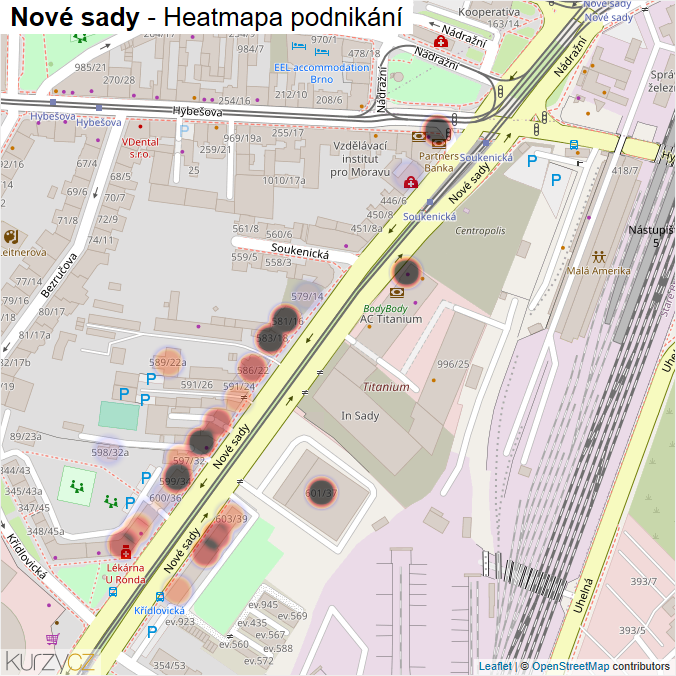 Mapa Nové sady - Firmy v ulici.