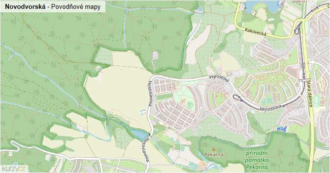 Novodvorská - záplavové mapy stoleté vody
