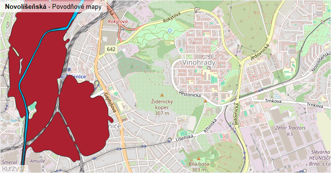 Novolíšeňská - záplavové mapy stoleté vody