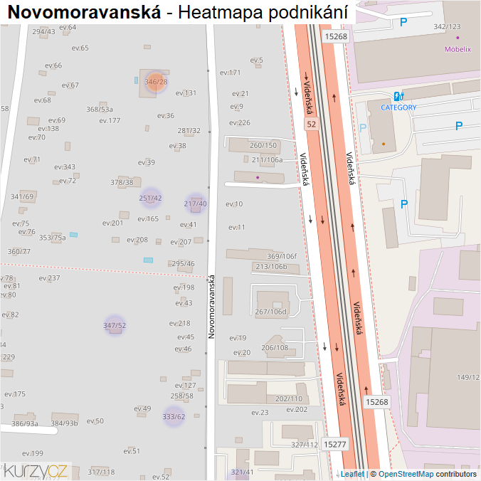 Mapa Novomoravanská - Firmy v ulici.