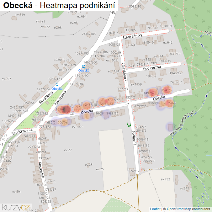 Mapa Obecká - Firmy v ulici.