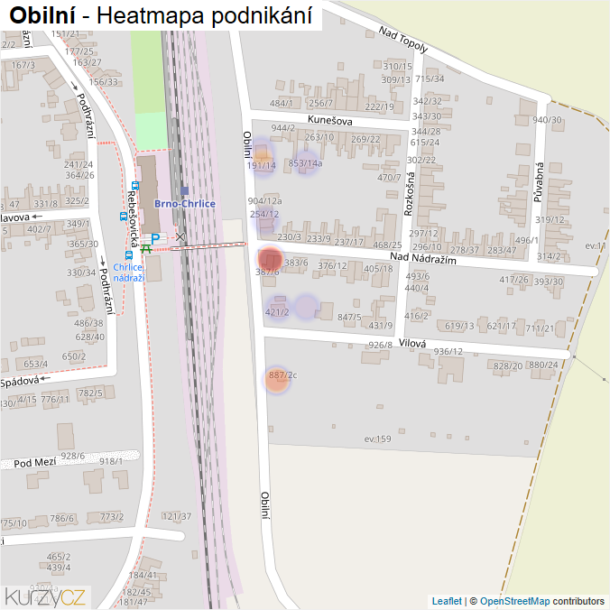 Mapa Obilní - Firmy v ulici.