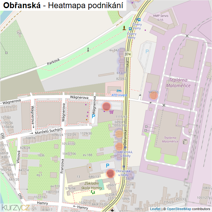 Mapa Obřanská - Firmy v ulici.