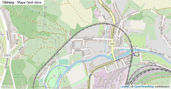Obřany - mapa části obce