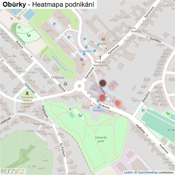 Mapa Obůrky - Firmy v ulici.