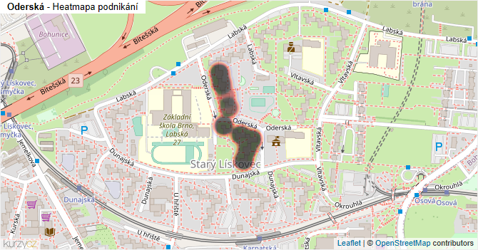 Oderská - mapa podnikání