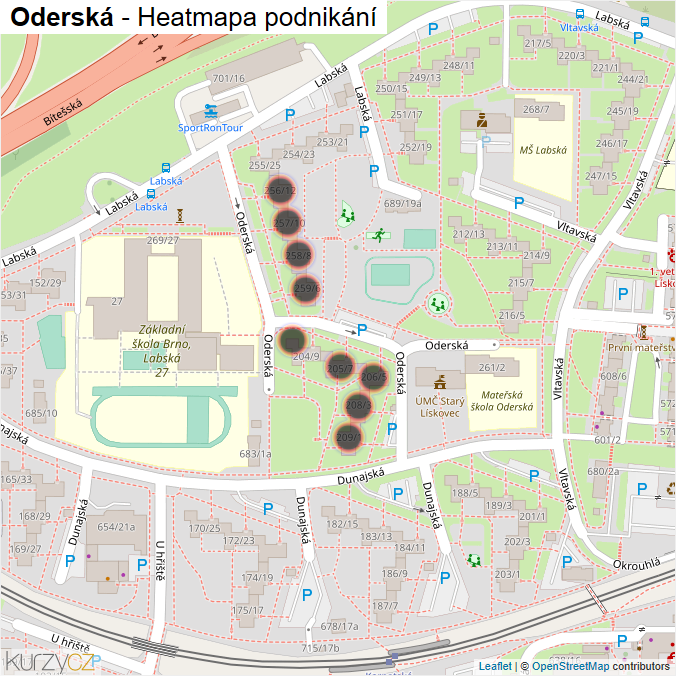 Mapa Oderská - Firmy v ulici.