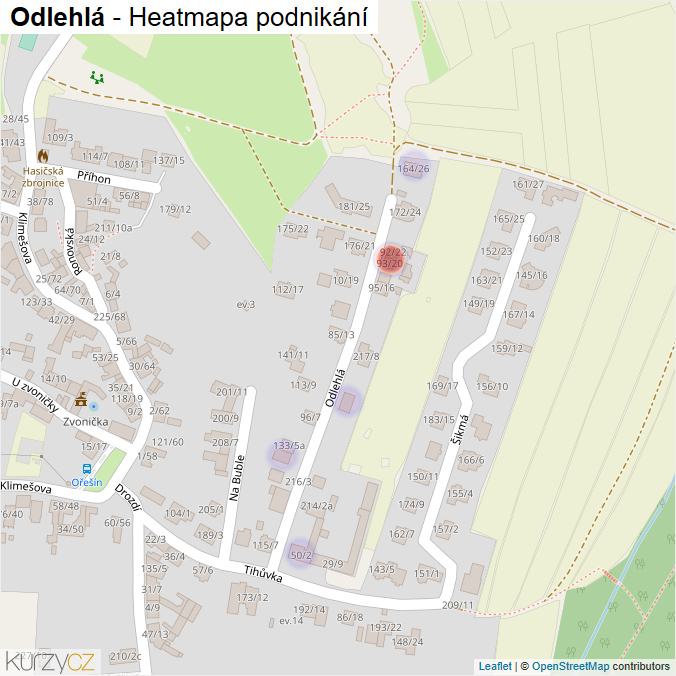 Mapa Odlehlá - Firmy v ulici.