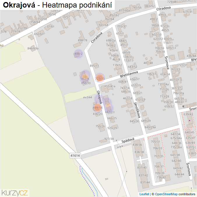 Mapa Okrajová - Firmy v ulici.
