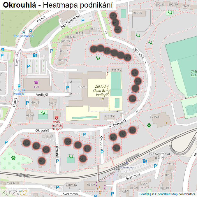 Mapa Okrouhlá - Firmy v ulici.