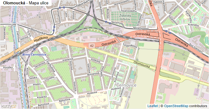 Olomoucká - mapa ulice