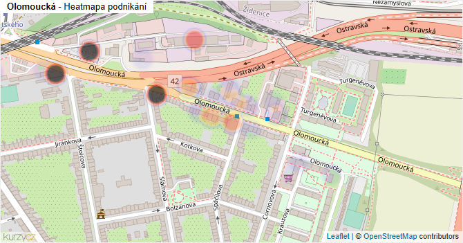 Olomoucká - mapa podnikání