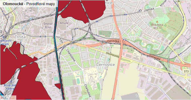 Olomoucká - záplavové mapy stoleté vody