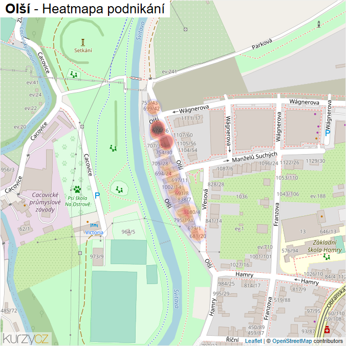 Mapa Olší - Firmy v ulici.