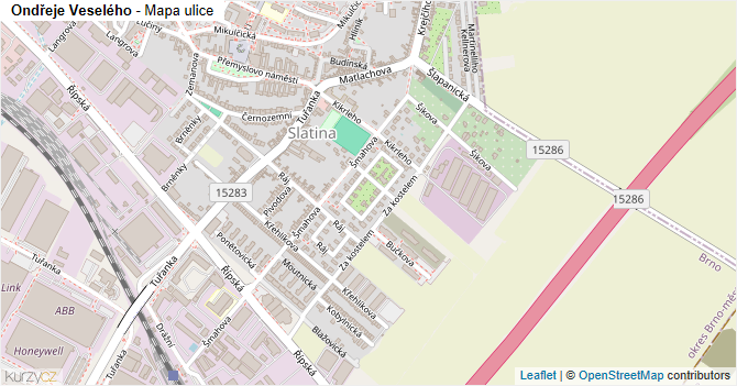Ondřeje Veselého - mapa ulice