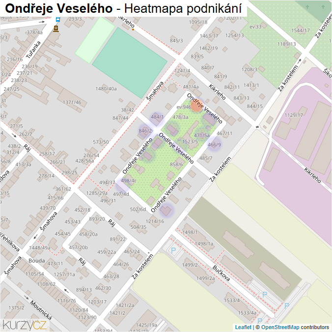 Mapa Ondřeje Veselého - Firmy v ulici.