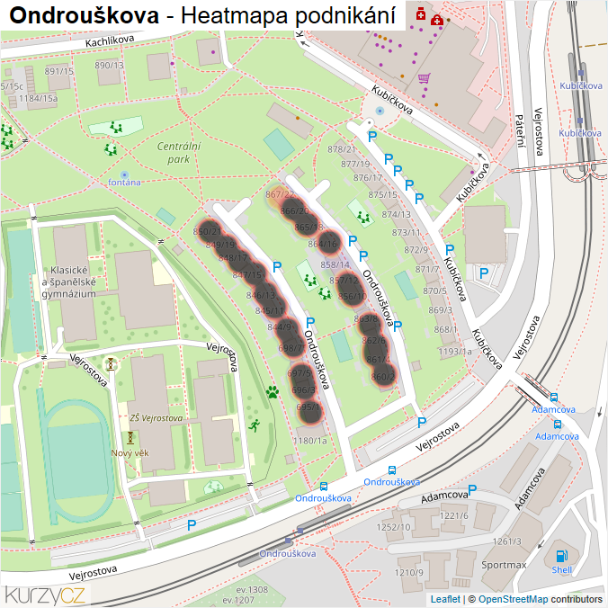 Mapa Ondrouškova - Firmy v ulici.