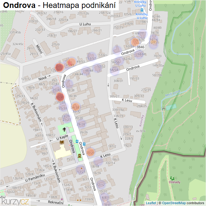 Mapa Ondrova - Firmy v ulici.