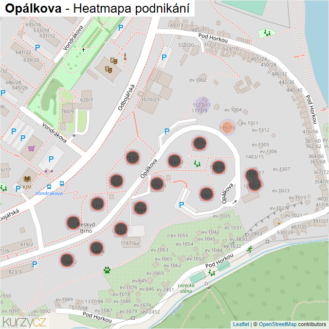 Mapa Opálkova - Firmy v ulici.