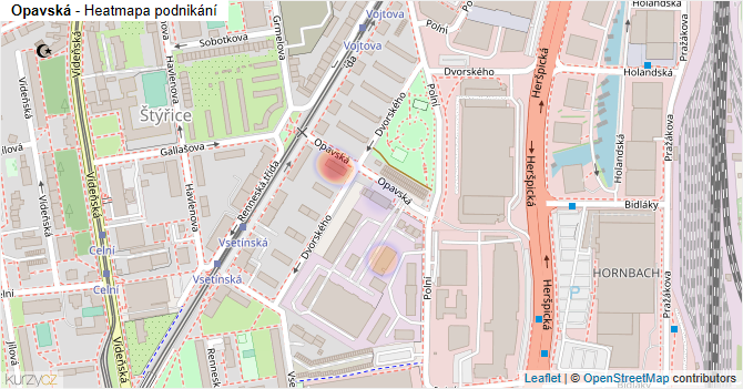 Opavská - mapa podnikání
