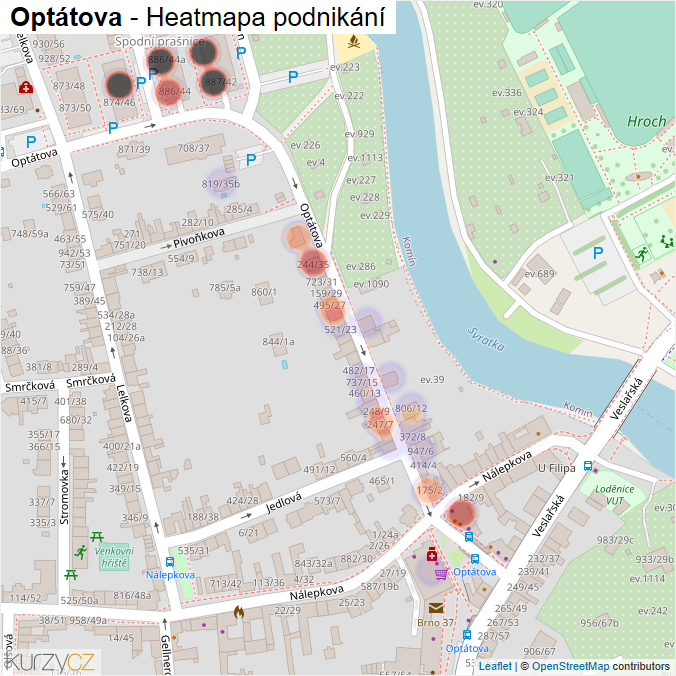 Mapa Optátova - Firmy v ulici.