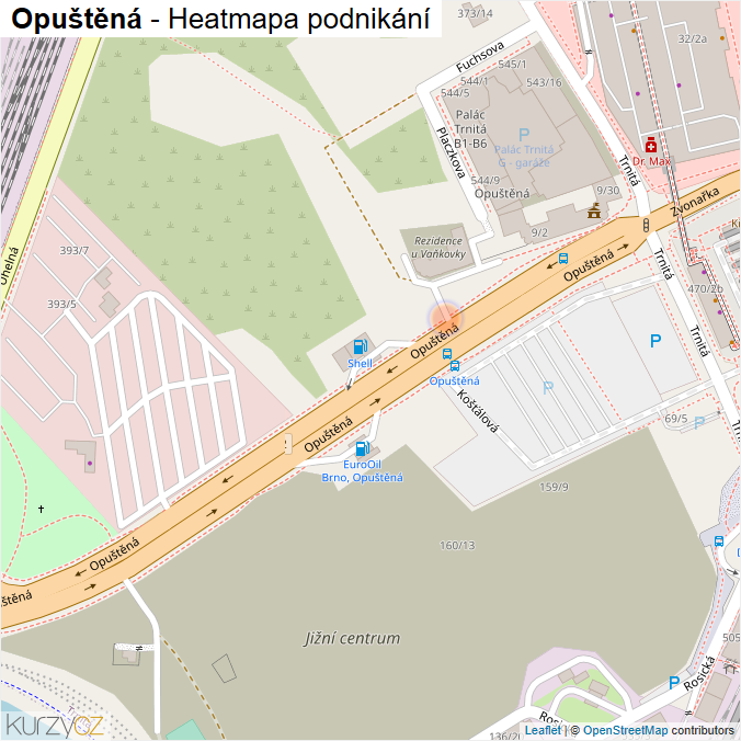 Mapa Opuštěná - Firmy v ulici.