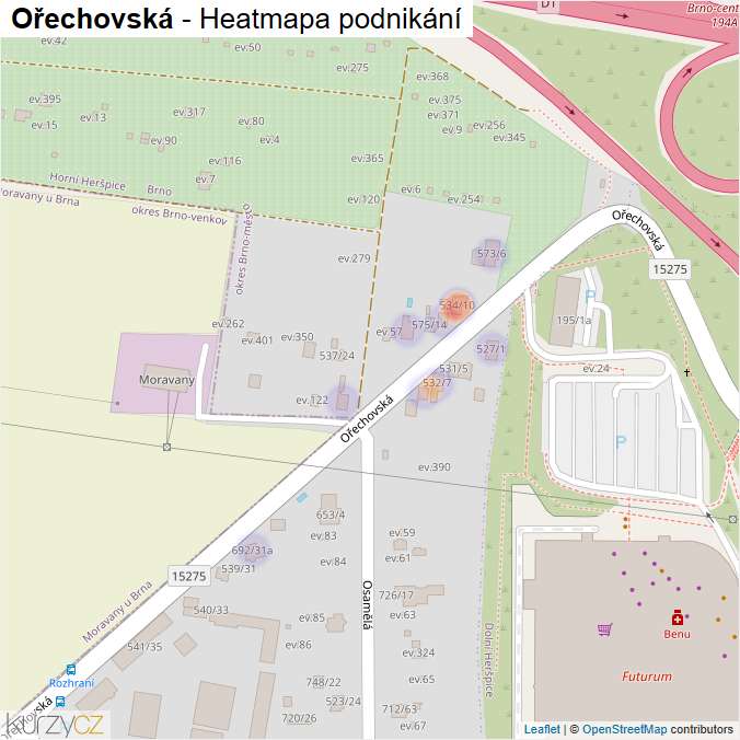 Mapa Ořechovská - Firmy v ulici.
