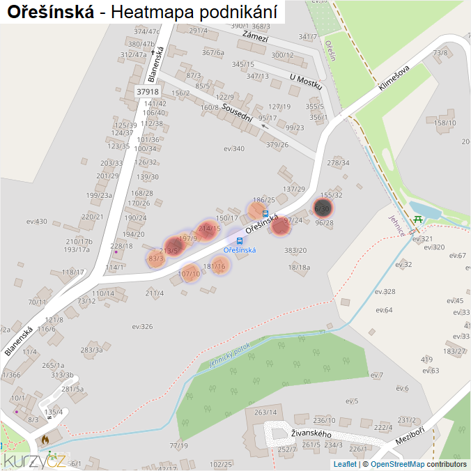 Mapa Ořešínská - Firmy v ulici.