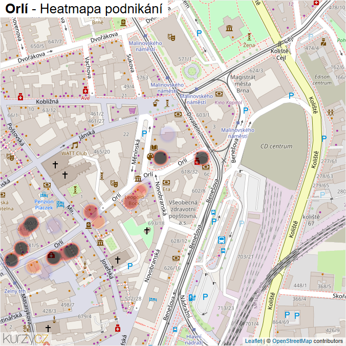 Mapa Orlí - Firmy v ulici.
