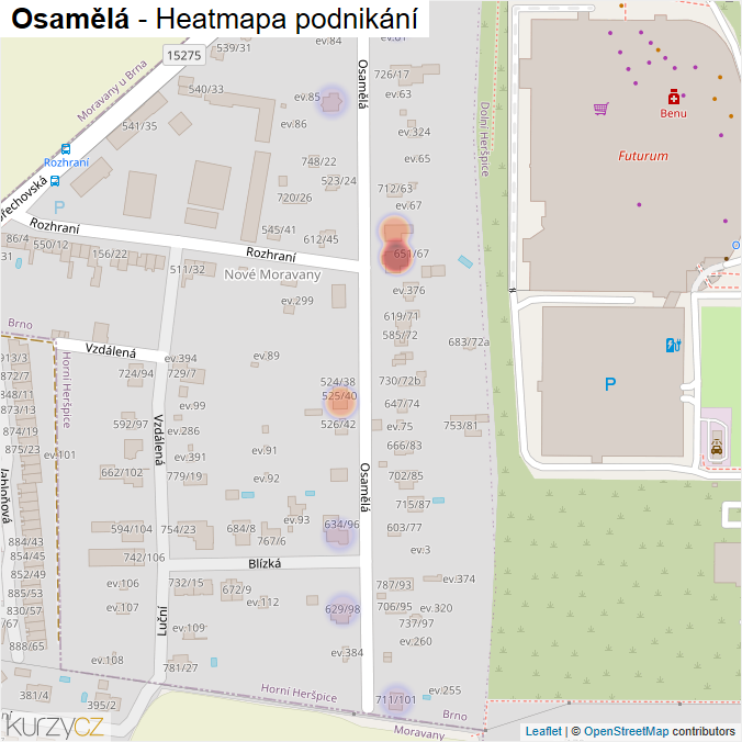 Mapa Osamělá - Firmy v ulici.