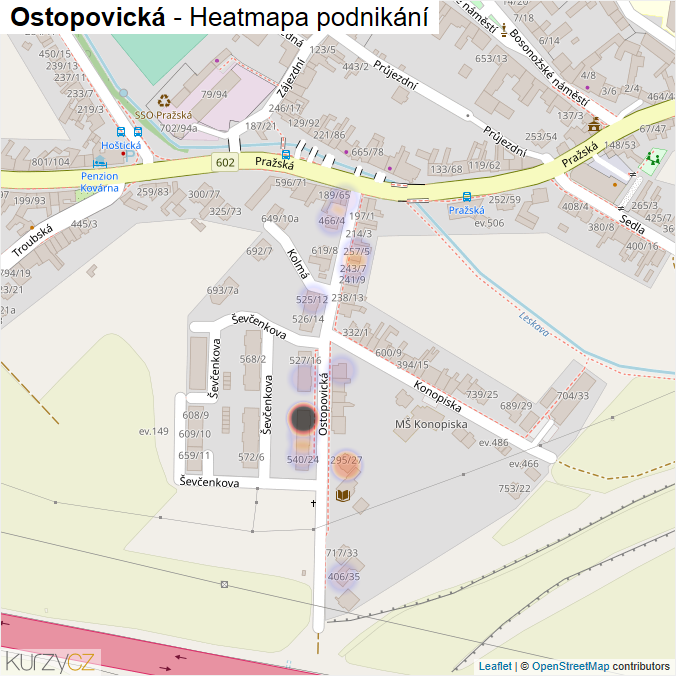 Mapa Ostopovická - Firmy v ulici.