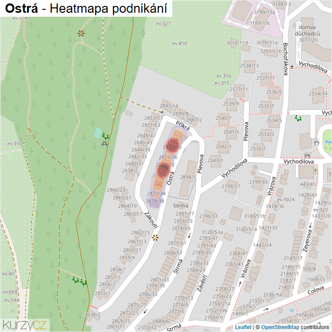 Mapa Ostrá - Firmy v ulici.