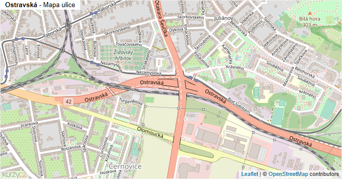 Ostravská - mapa ulice