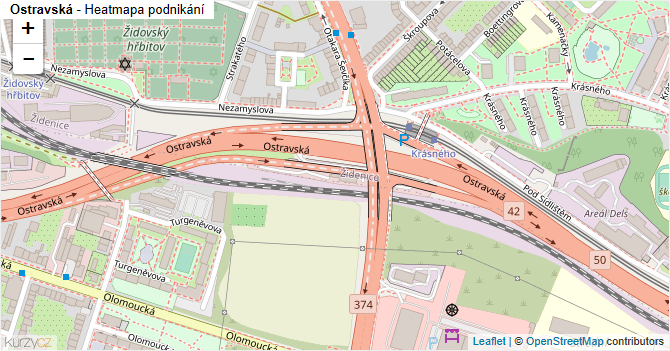Ostravská - mapa podnikání