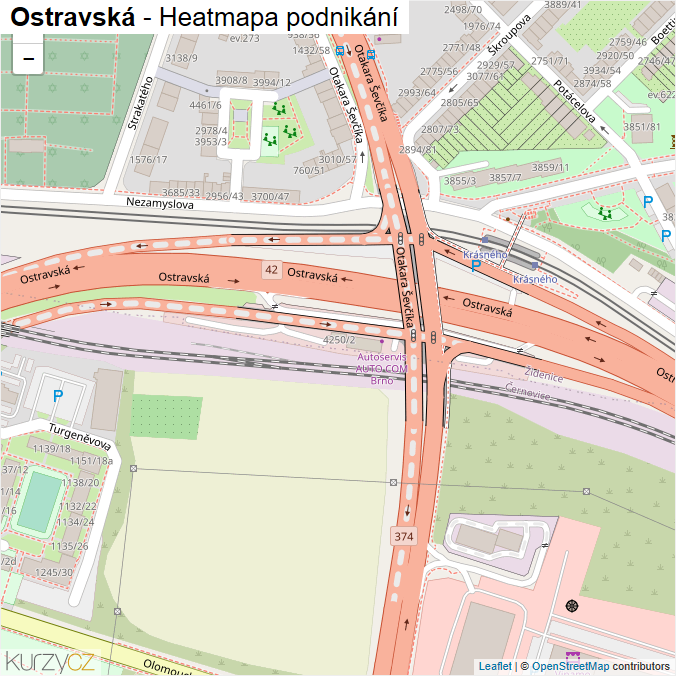 Mapa Ostravská - Firmy v ulici.