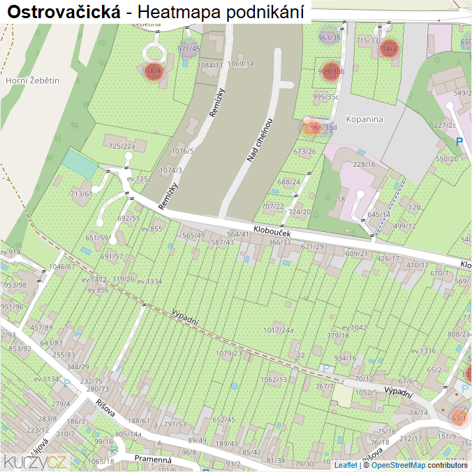 Mapa Ostrovačická - Firmy v ulici.