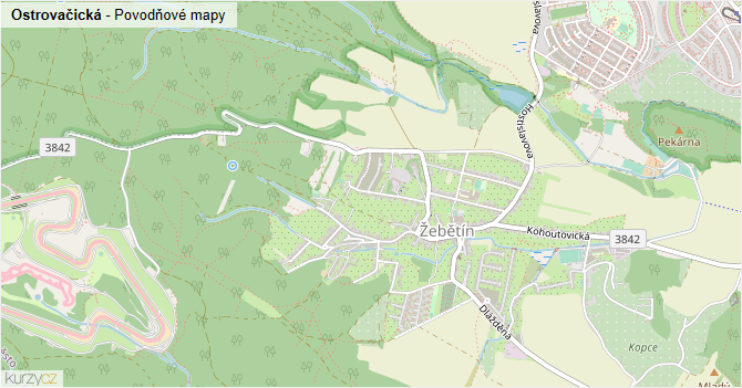 Ostrovačická - záplavové mapy stoleté vody