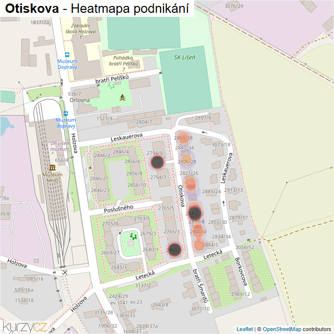 Mapa Otiskova - Firmy v ulici.