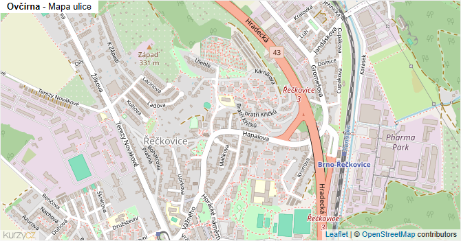 Ovčírna - mapa ulice