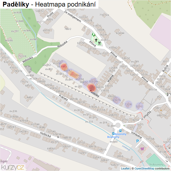Mapa Padělíky - Firmy v ulici.