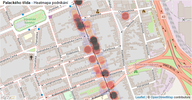 Palackého třída - mapa podnikání