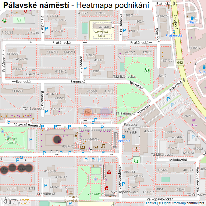 Mapa Pálavské náměstí - Firmy v ulici.