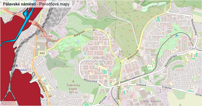 Pálavské náměstí - záplavové mapy stoleté vody