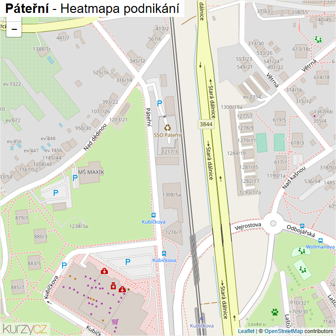Mapa Páteřní - Firmy v ulici.