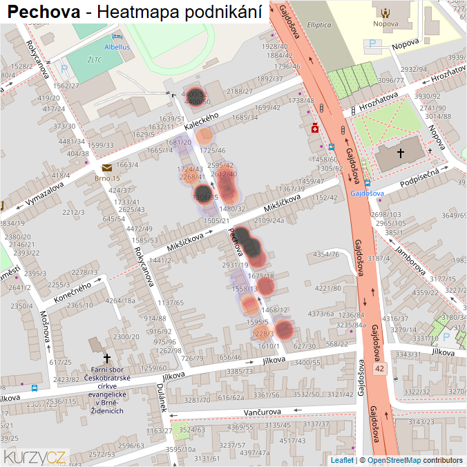 Mapa Pechova - Firmy v ulici.