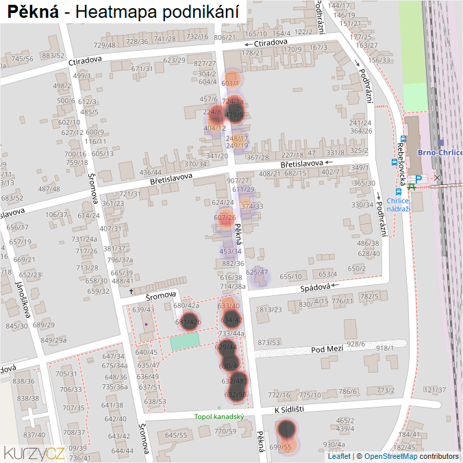 Mapa Pěkná - Firmy v ulici.