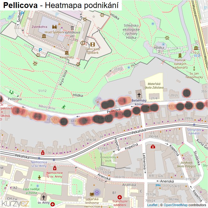 Mapa Pellicova - Firmy v ulici.