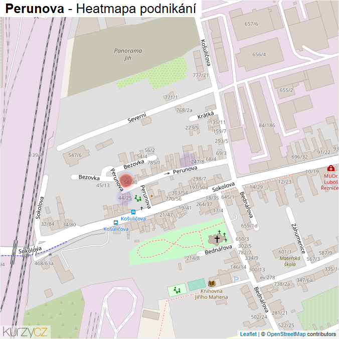 Mapa Perunova - Firmy v ulici.