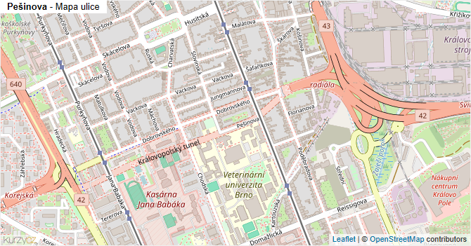 Pešinova - mapa ulice