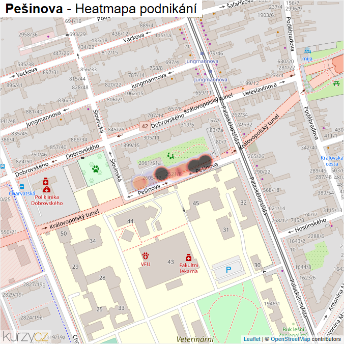 Mapa Pešinova - Firmy v ulici.